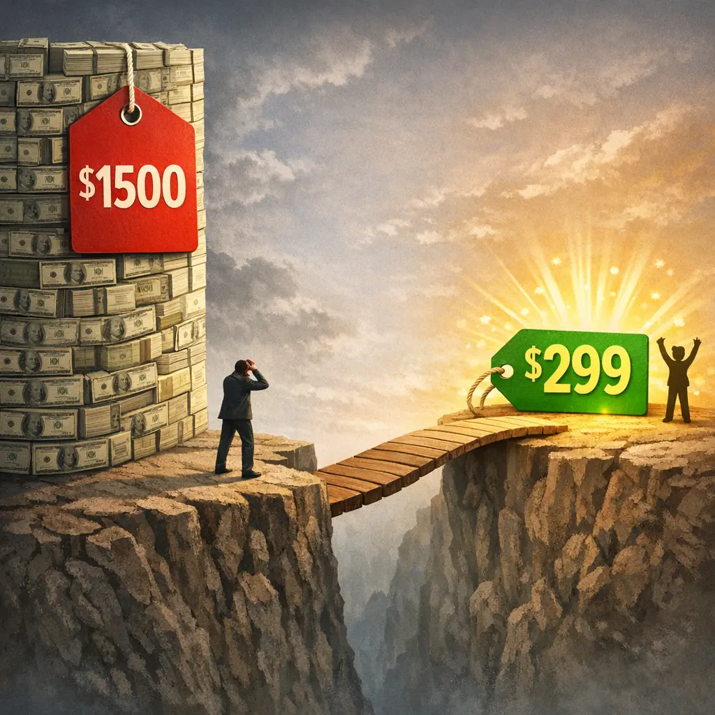 높은 기준가 옆에 매력적인 할인가를 배치해 심리적 가격 장벽을 낮추는 비교 이미지