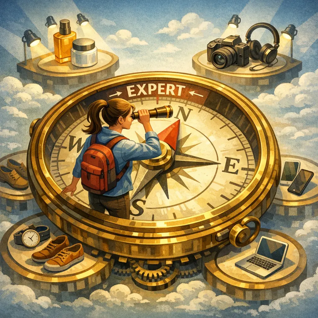 전문가의 취향을 나침반 삼아 제품을 탐색하는 소비자의 모습을 담은 큐레이션 일러스트