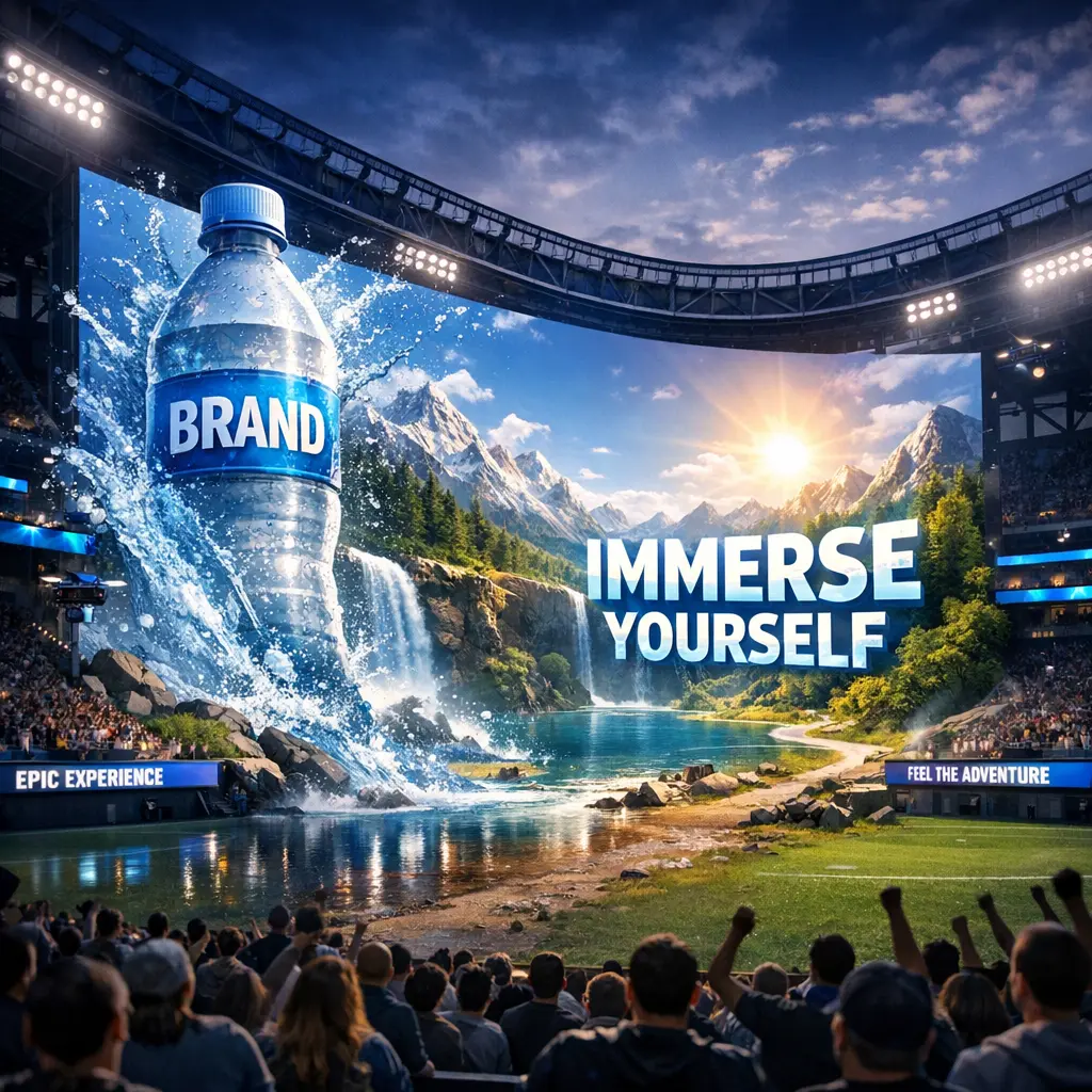 거실 TV 대신 게임 속 가상 전광판에 노출된 몰입형 브랜드 광고 이미지