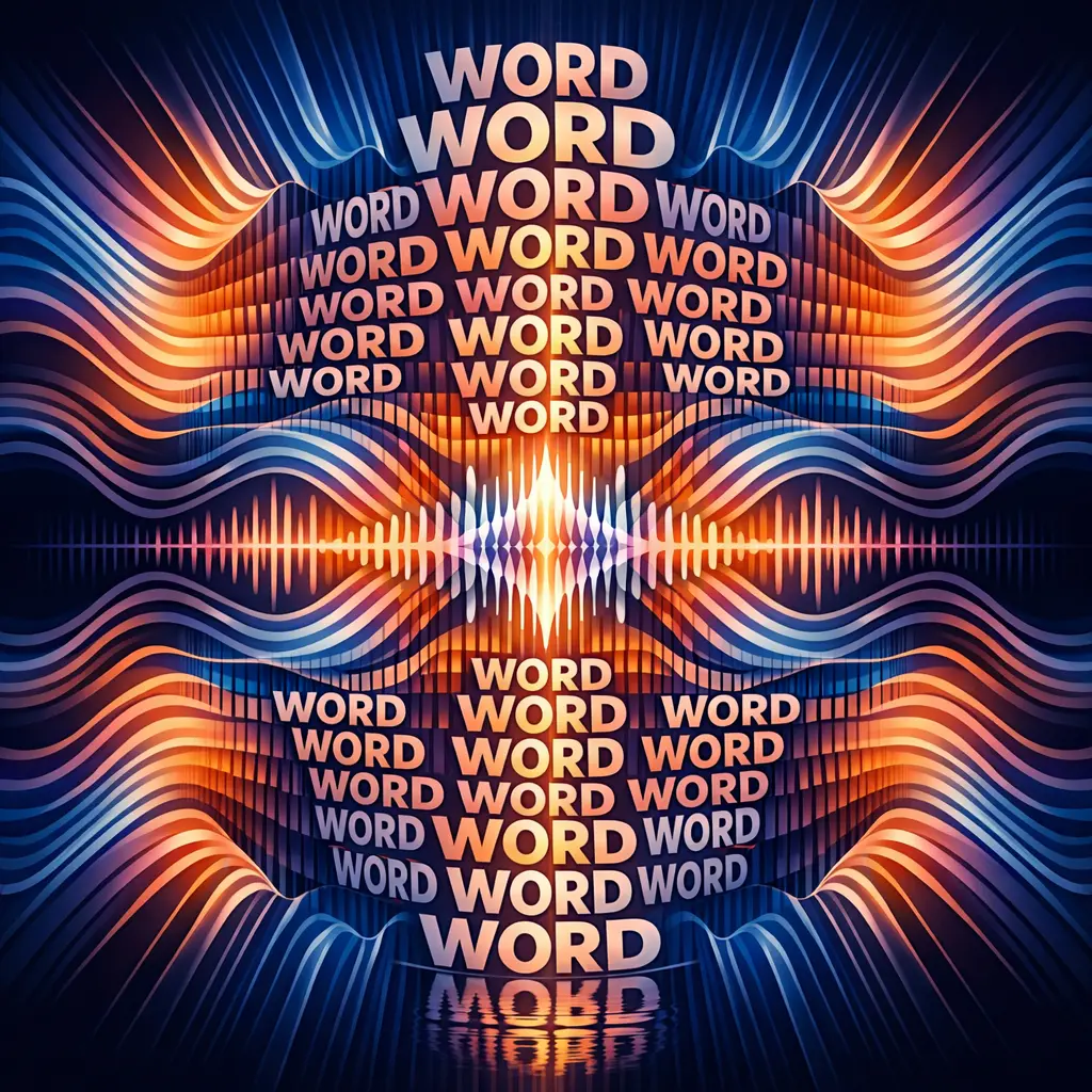 반복되는 단어와 대칭 구조로 언어의 리듬감을 시각화한 추상 그래픽