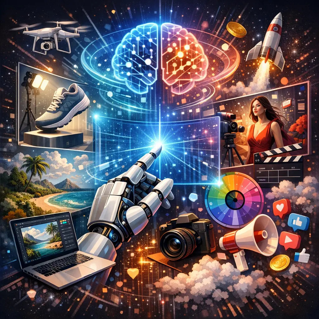 프롬프트 입력으로 정교한 이미지와 영상을 생성하는 AI 기반 마케팅 크리에이티브 솔루션 일러스트