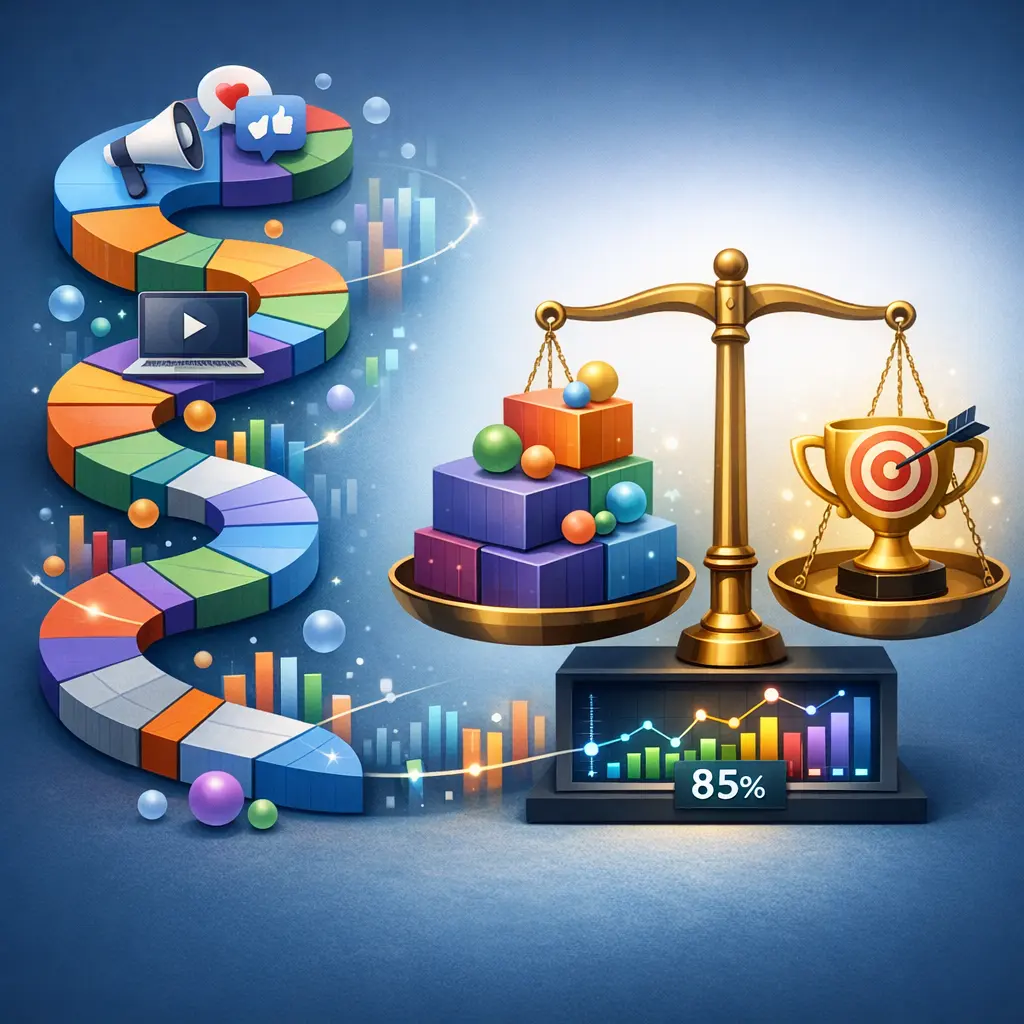 복합 매체별 기여 비중과 데이터 가중치를 시각화한 멀티 터치 어트리뷰션 분석 모델 그래프