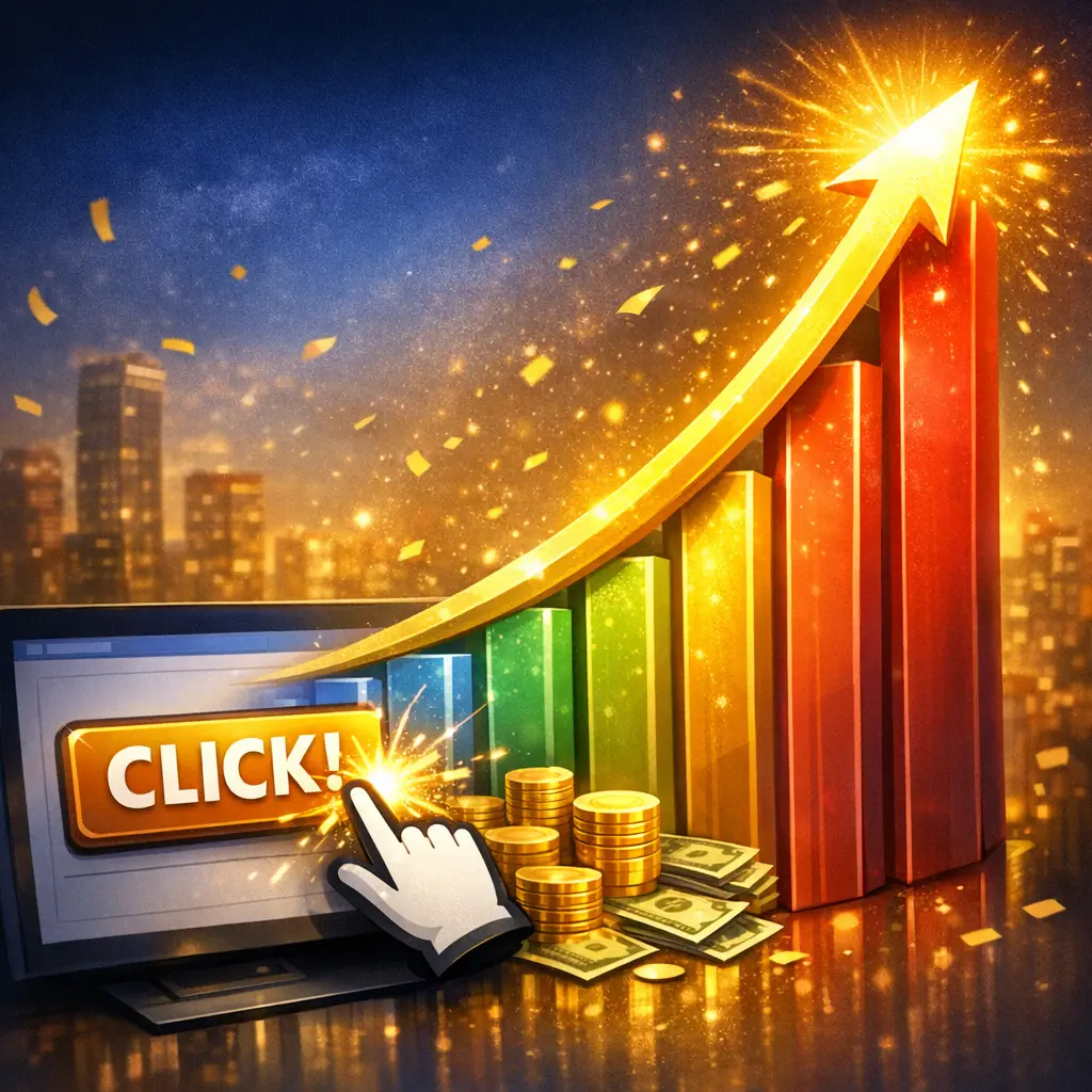 이득이 한눈에 보이는 제목을 클릭해 성과 그래프가 수직 상승하는 모습